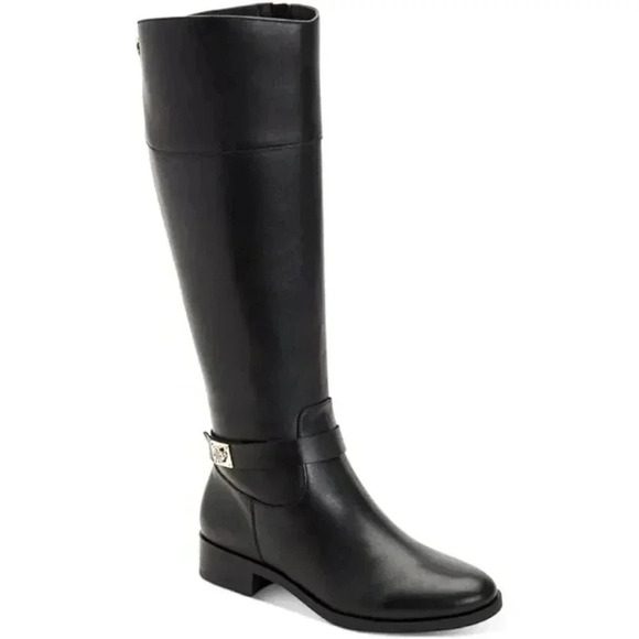 NWT Women's Black Buckle Accent Round Toe Zip-Up Riding Boot - Picture 1 of 5
